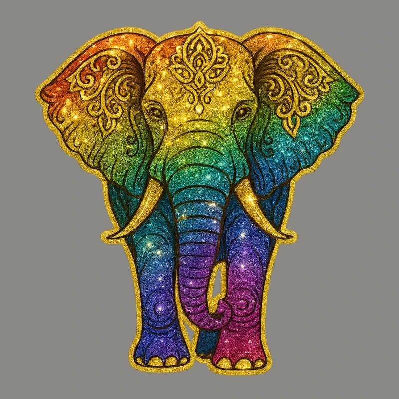 Rainbow elephant with gold pattern