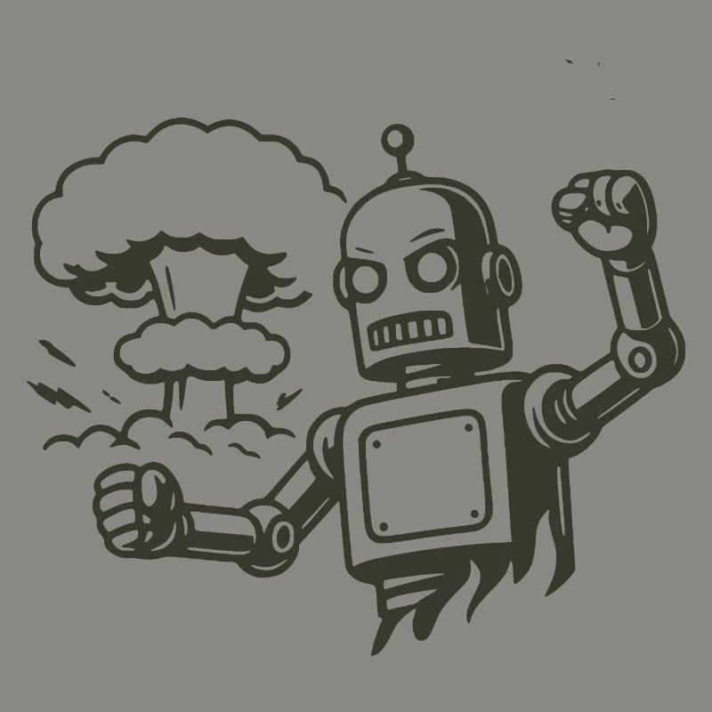 Robot rétro devant un nuage d’explosion
