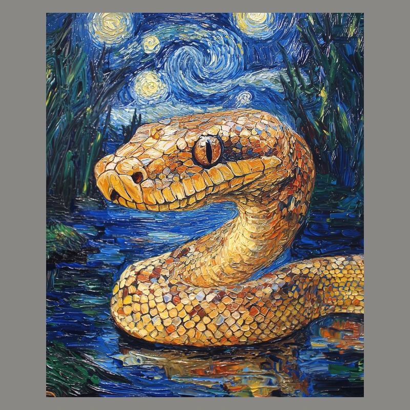 Snake Python Van Gogh Style Starry Night