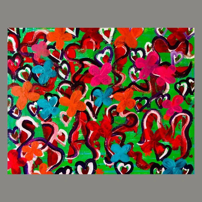 Explosion de couleurs de cœurs et de fleurs