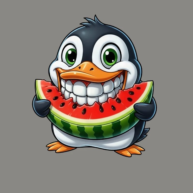 Pingouin joyeux avec pastèque fruit d’été