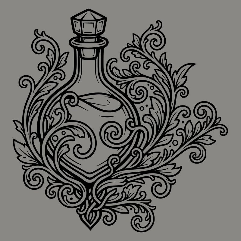 Fiole d'elixir et fleurs