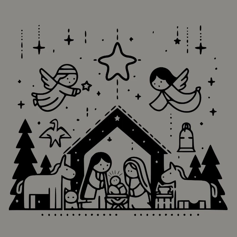 Weihnachtskrippe gezeichnet