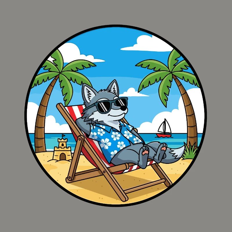 Cool Wolf Beach Vacation Summer Vibes
