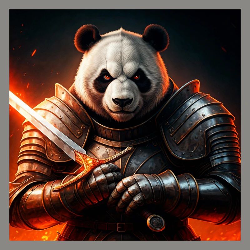 Panda warrior in fire armor