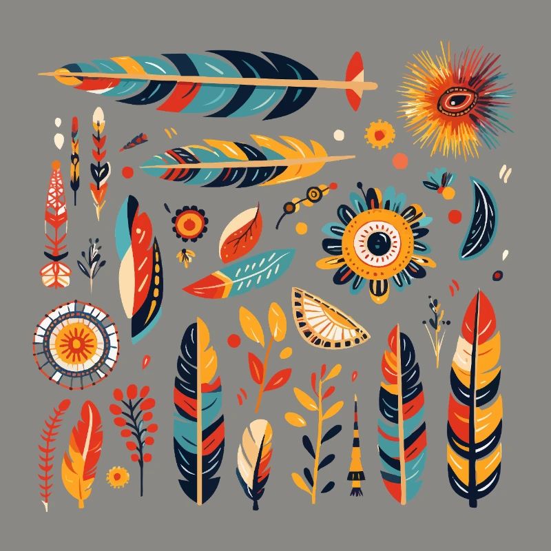 Boho Feather and Flowers Pattern