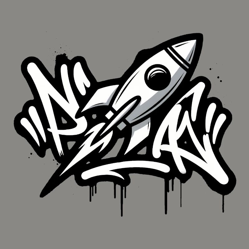 Fusée graffiti en noir et blanc
