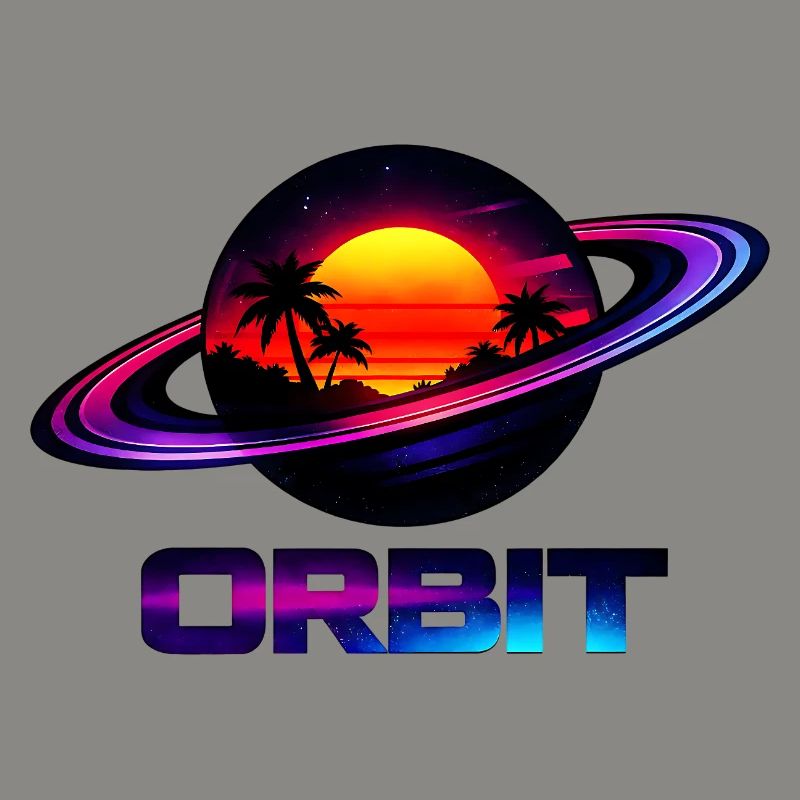Geometric Saturn Orbit Retro Synthwave 80s