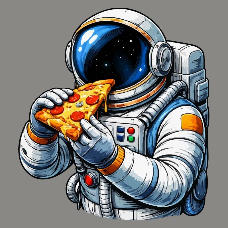 Astronaute mangeant une pizza