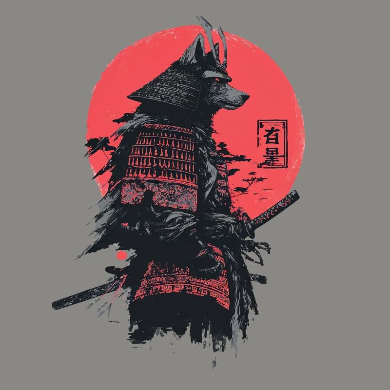 Samurai Wolf in Red Sun Armor