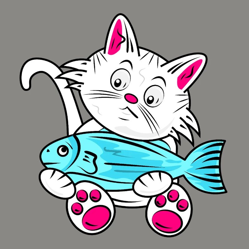 Small Cat and Blue Fish