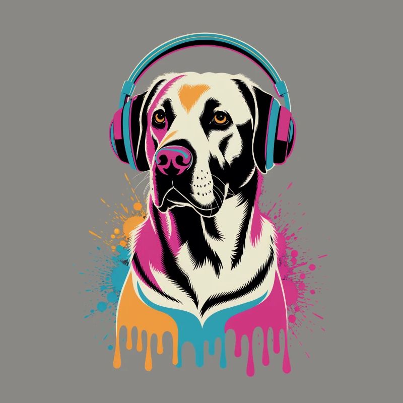 Labrador mit Kopfhörern