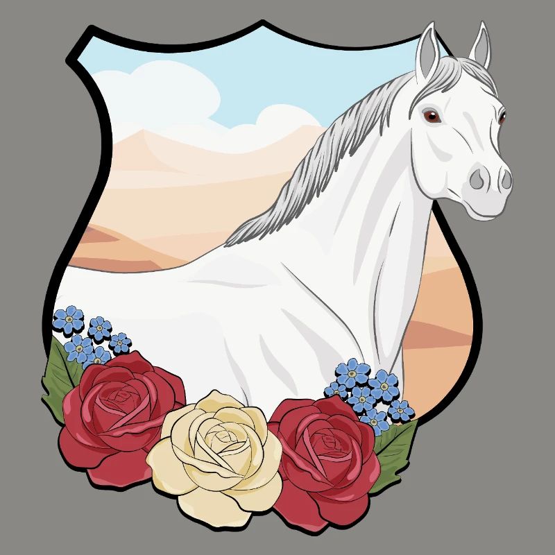 Un cheval Abbayan avec des fleurs dans un écusson