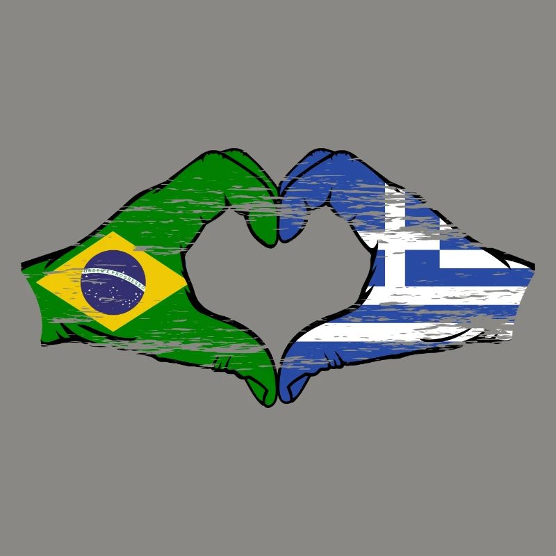 Brésil Grèce Drapeau Mains Coeur Forme Utilisé