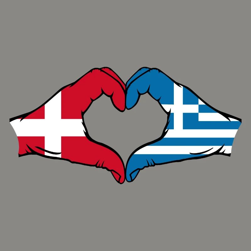 Danemark Grèce Drapeau Mains Coeur Forme