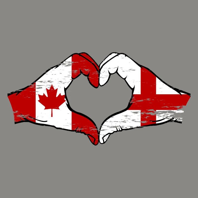 Canada Angleterre Drapeau Mains Coeur Forme Utilisé