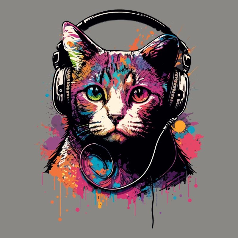 Bunte Katze mit Kopfhörer