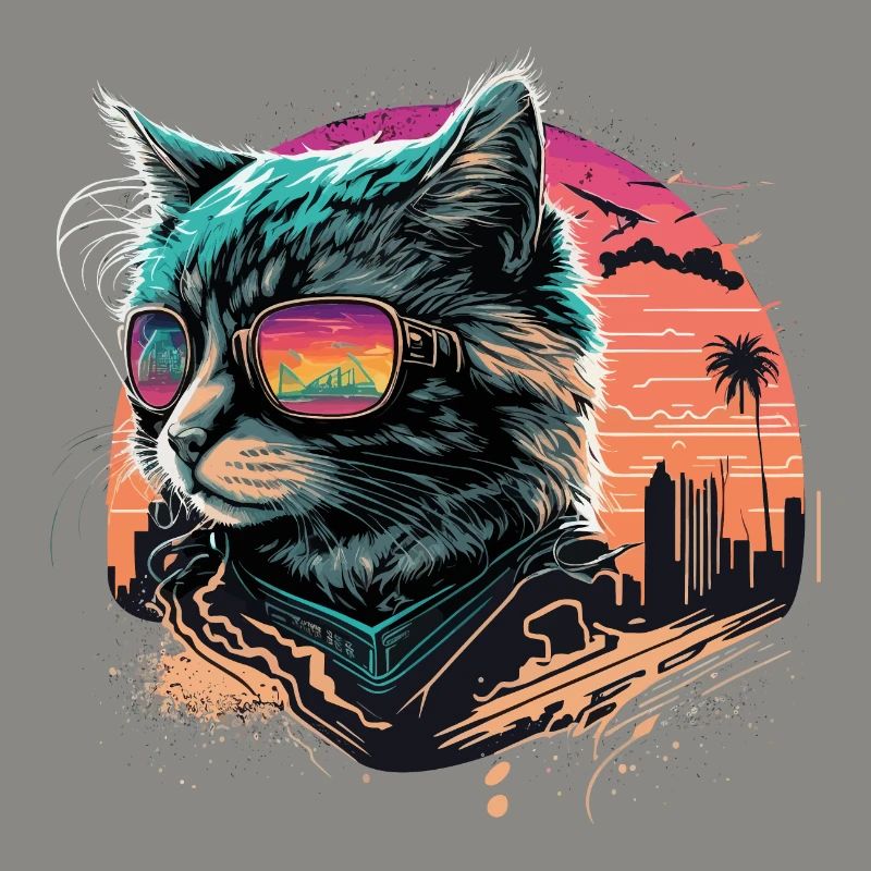Synthwave Style Cat