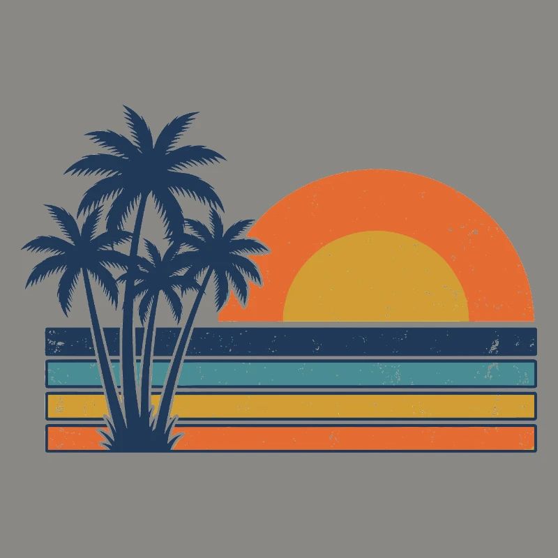 Retro Sonnenuntergangs-Palmen Sommerstrand