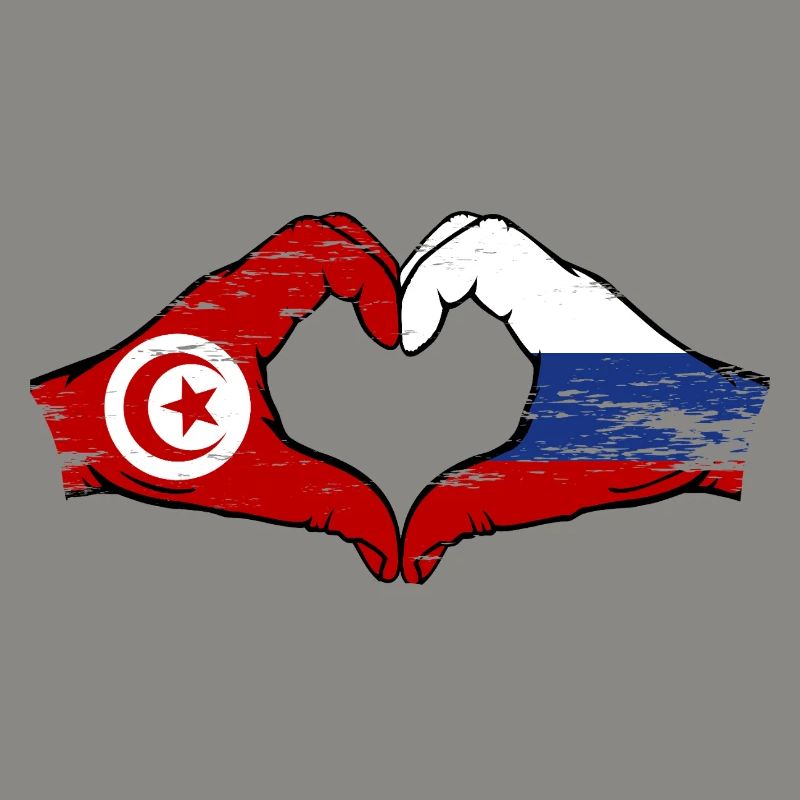 Tunisie Russie Drapeau Mains Coeur Forme Utilisé