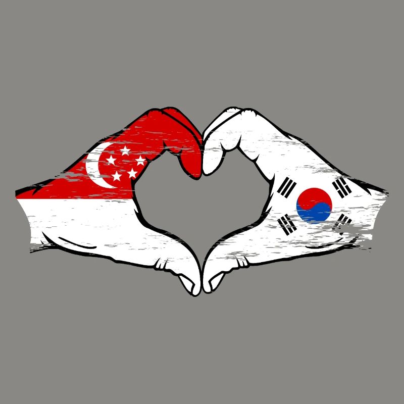 Singapour Drapeau de la Corée du Sud mains forme de coeur utilisé