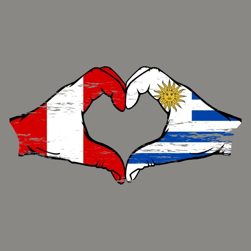 Pérou Uruguay Drapeau Mains Coeur Forme Utilisé
