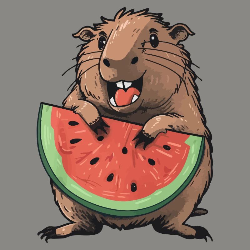Capybara mangeant de la pastèque