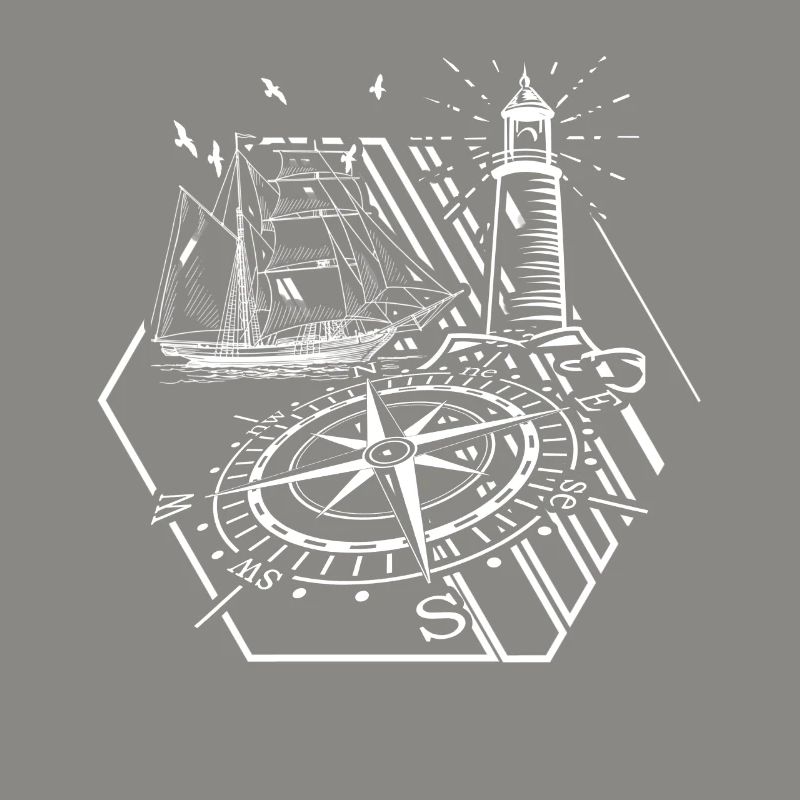 Maritime Lighthouse Compass Sailing Ship Retro