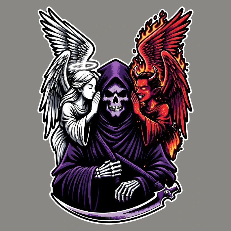 Sensenmann mit Engel und Dämon