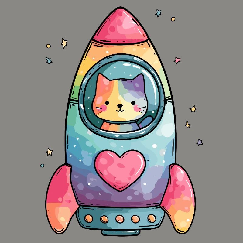 Rainbow Rocket Katze Herz