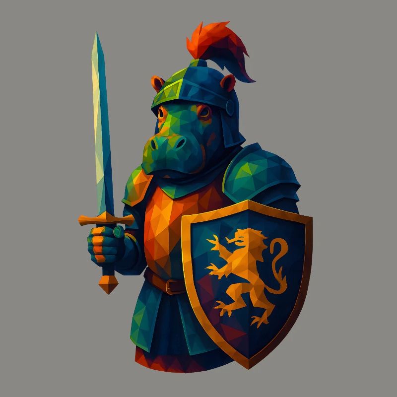 Animaux de style WPAP - Hippopotame avec armure de chevalier, épée