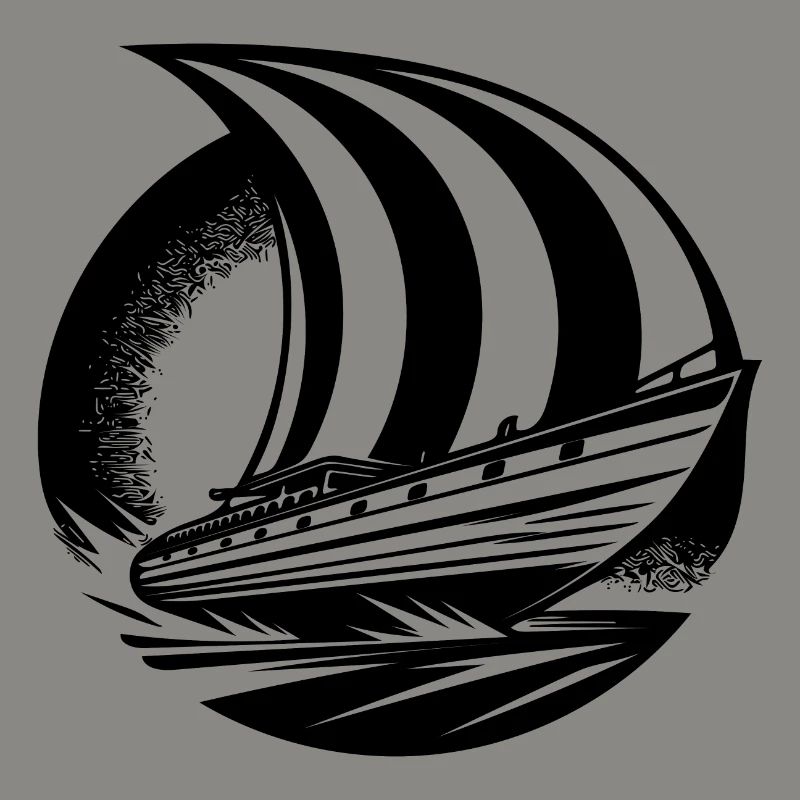 Sleek sailing ship with square sail