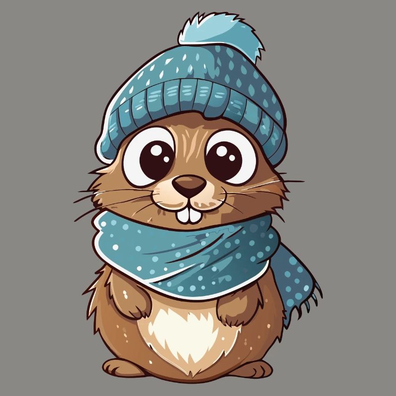 Mignon gopher avec écharpe et chapeau à pompon.