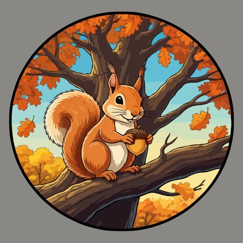 Eichhörnchen mit einer Eichel im Baum