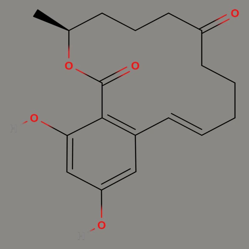 Molécule de zearalenone - Formule structurale colorée
