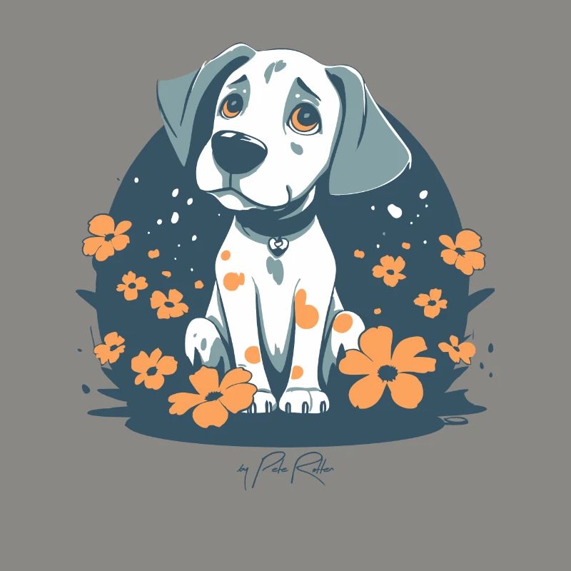 Chiot mignon et fleurs