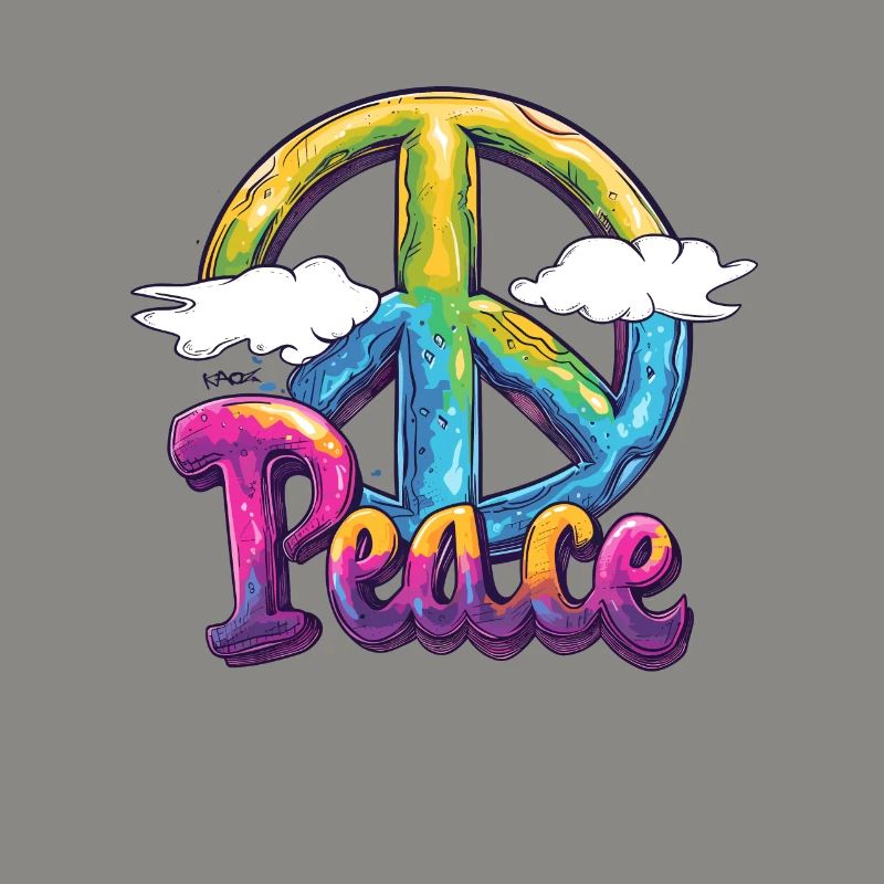 Rainbow colors, white clouds and peace