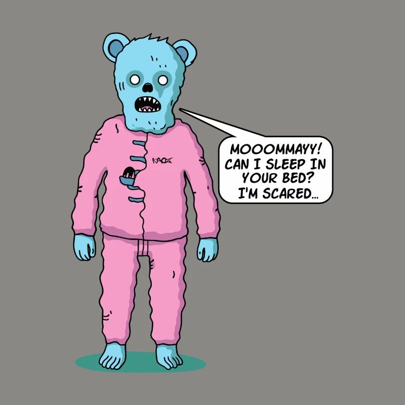 Cute zombie bear doesn't sleep, needs mom