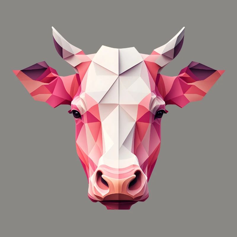An angular pink cow's head