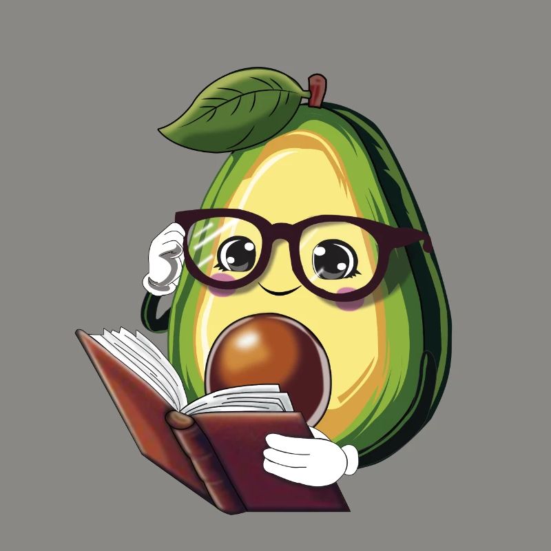Avocado liest ein Buch – Bücherwurm