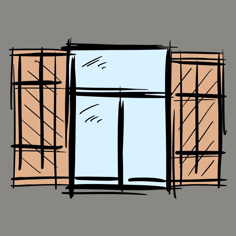 Old Window with Shutters Hinged Shutters Drawing