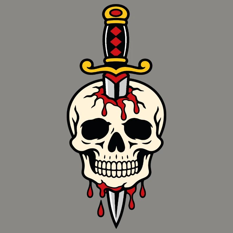 Schädel mit einem Tattoo-Dolch durchbohrt