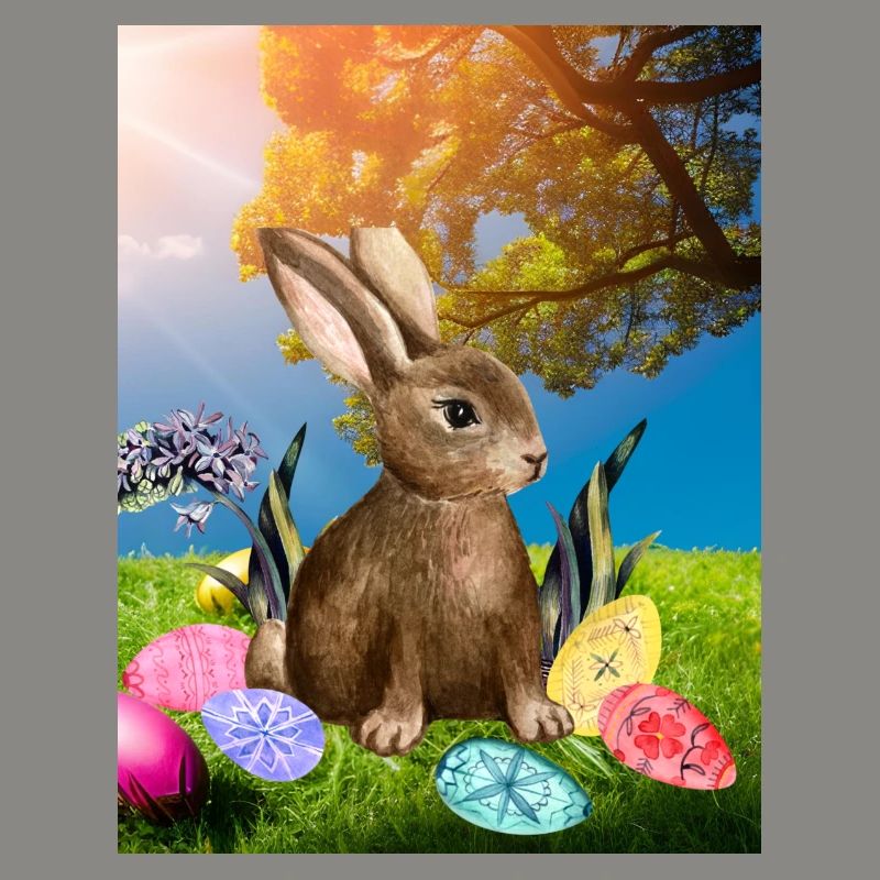 Spring Easter bunny with Easter eggs