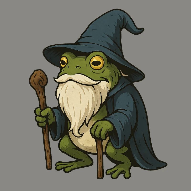 Wise bearded frog with magic hat