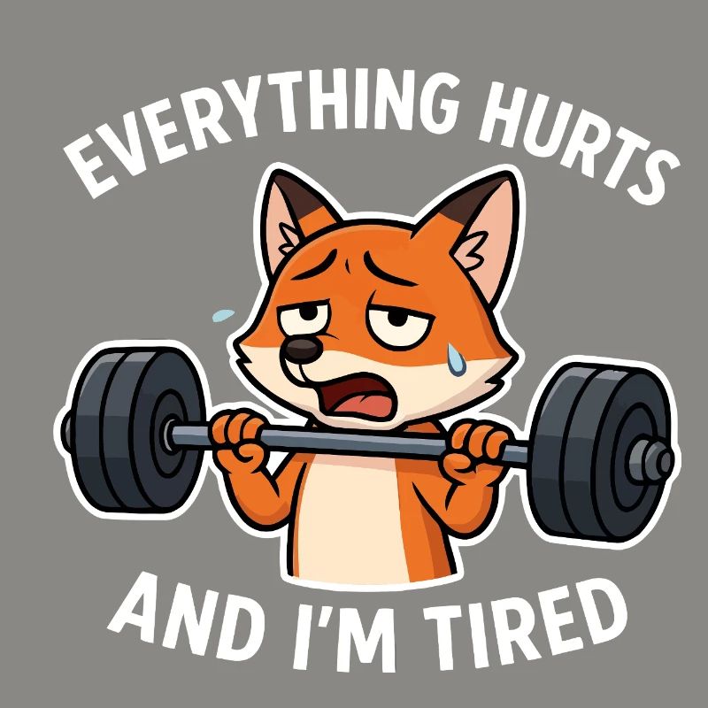 Exhausted Fox Lifting Weights Illustration