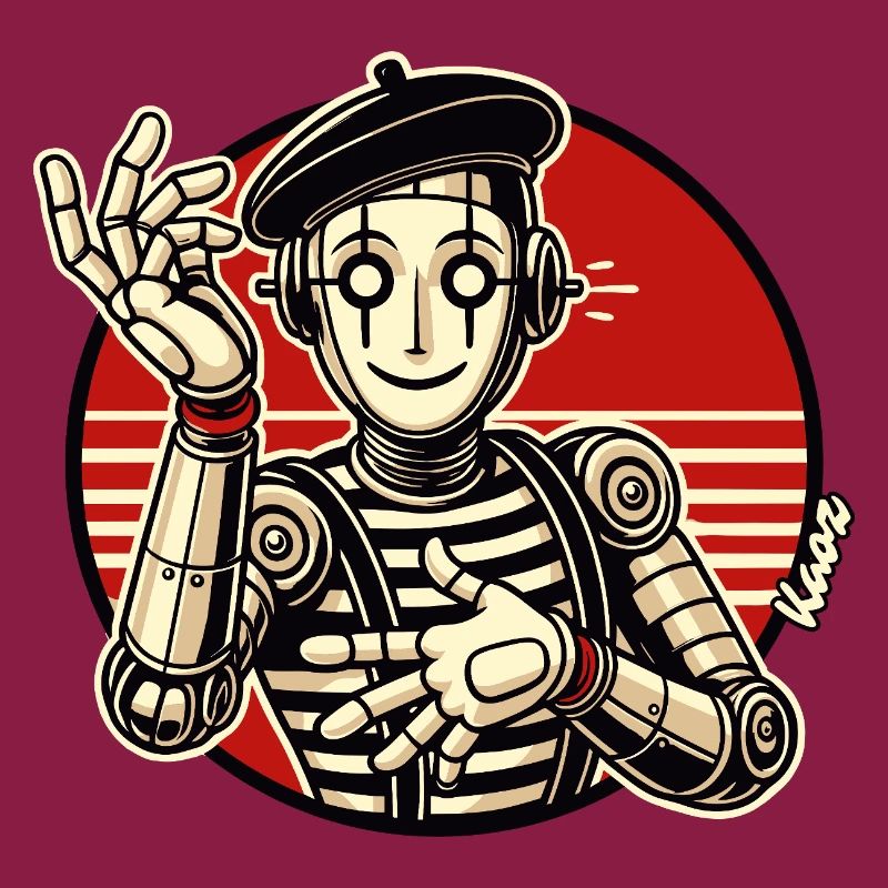 Retro Roboter Pantomime mit Barett im Comic Stil