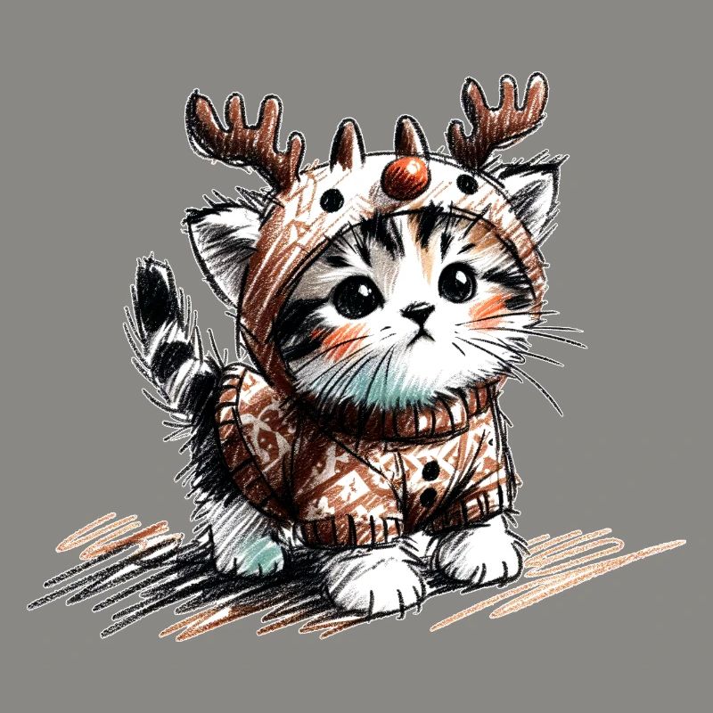 Chat avec des bois de renne et un pull