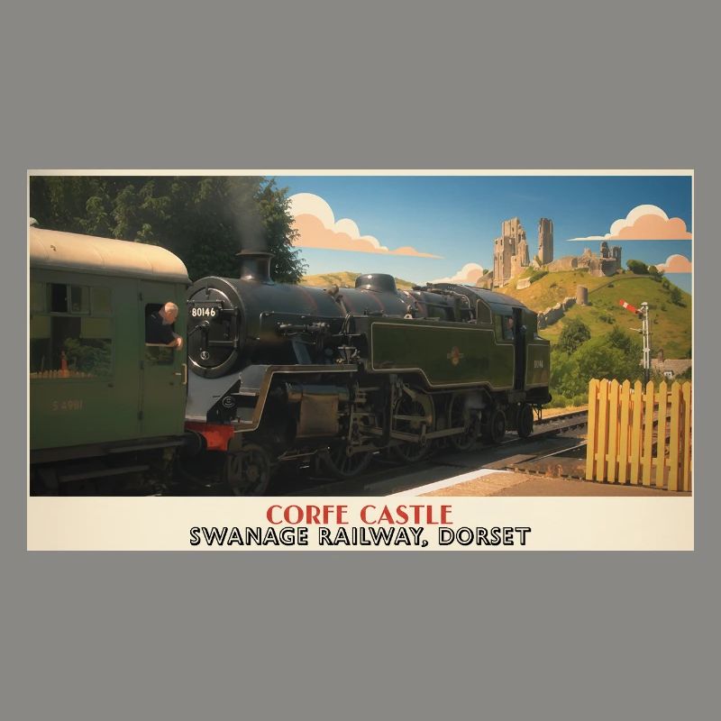 Affiche du train à vapeur du château de Corfe