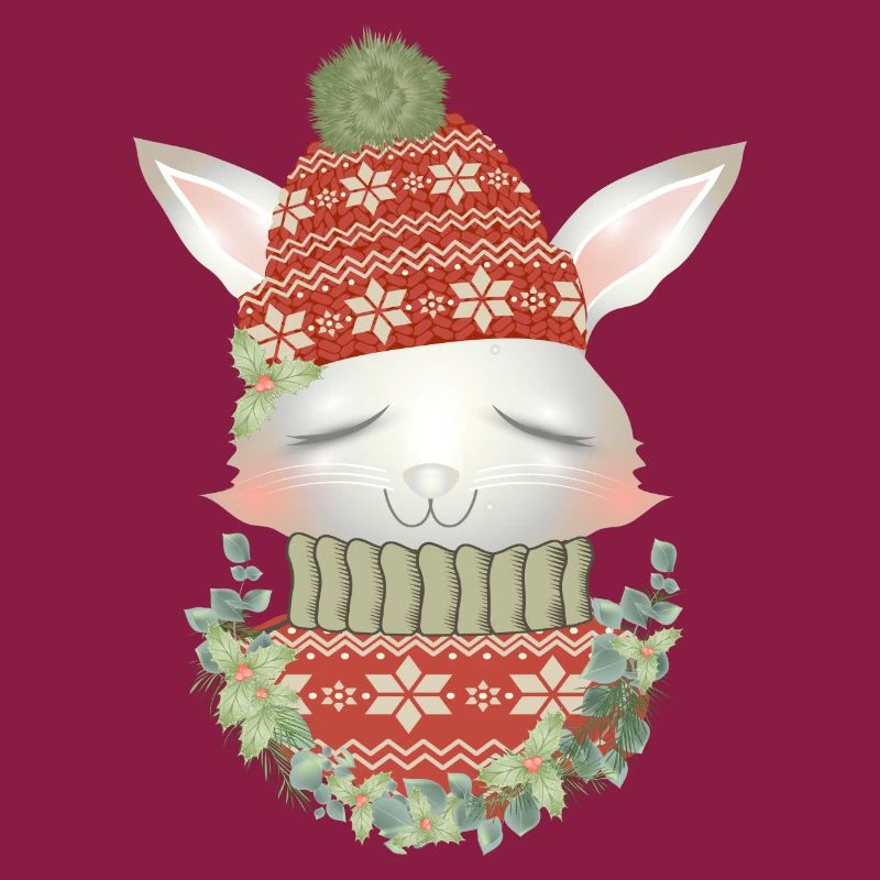 lapin blanc avec pull, bonnet et couronne