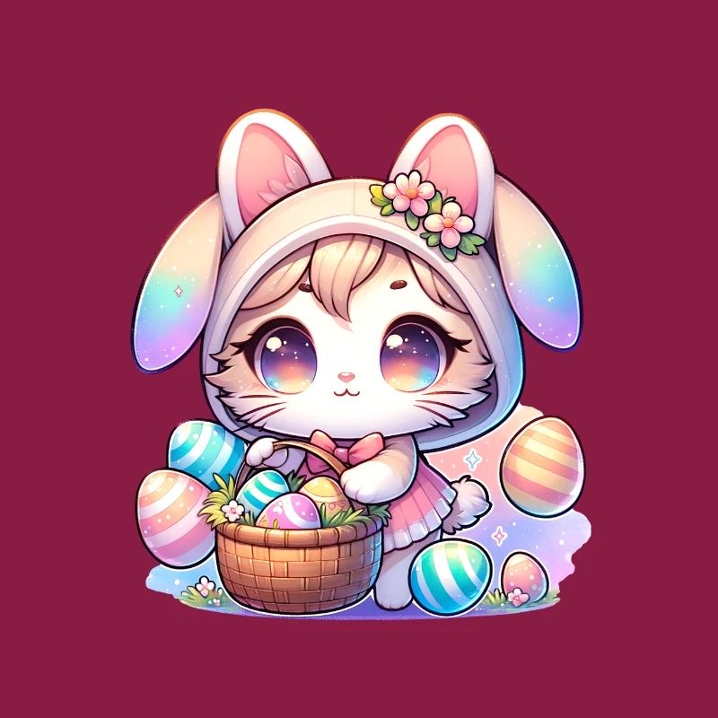 A Kitty With a Bunny Outfit Delivering Easter Eggs
